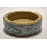 Chinese porcelain base, the border decorated with a blue and white design, 13cm diam