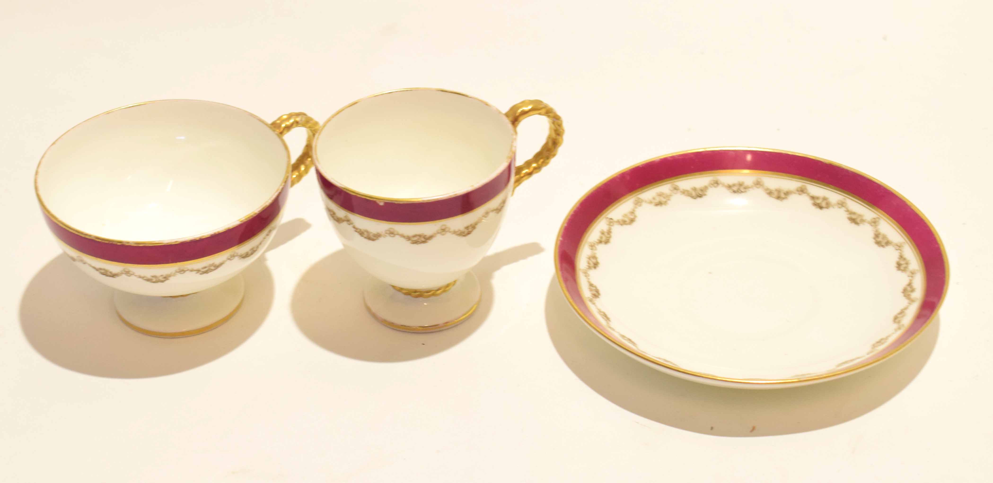 Mid-19th century porcelain trio by Brown Westhead & Moore with diamond registration marks to base