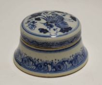 An unusual Chinese porcelain ink stand and cover, the stand decorated in blue and white with a