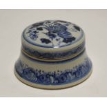 An unusual Chinese porcelain ink stand and cover, the stand decorated in blue and white with a