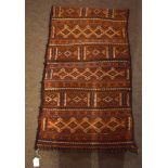 Caucasian sack with parallel geometric decoration, rust field, 92cm x 53cm