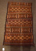 Caucasian sack with parallel geometric decoration, rust field, 92cm x 53cm