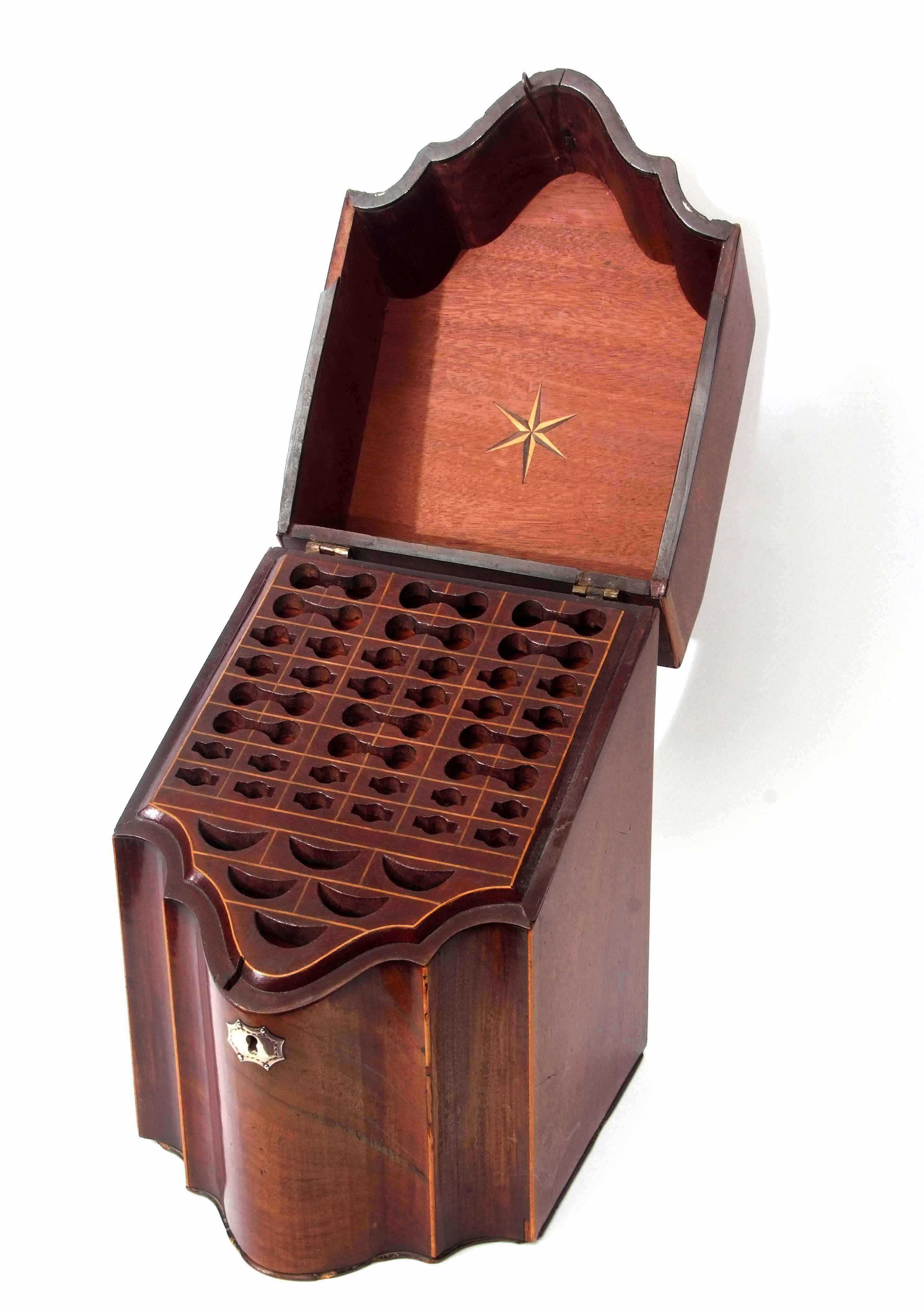 Late 18th century Sheraton style mahogany knife box, the serpentine front and fitted slotted - Image 3 of 3