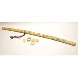 Early 20th century Burmese ivory sword with incised decoration to scabbard of various Oriental