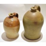 Pair of 19th century stoneware flagons, one impressed "2 gallons", the other impressed "R