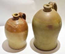 Pair of 19th century stoneware flagons, one impressed "2 gallons", the other impressed "R