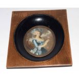 Indistinctly signed 20th century portrait miniature, Portrait of a Gainsborough lady, 8 x 7cm