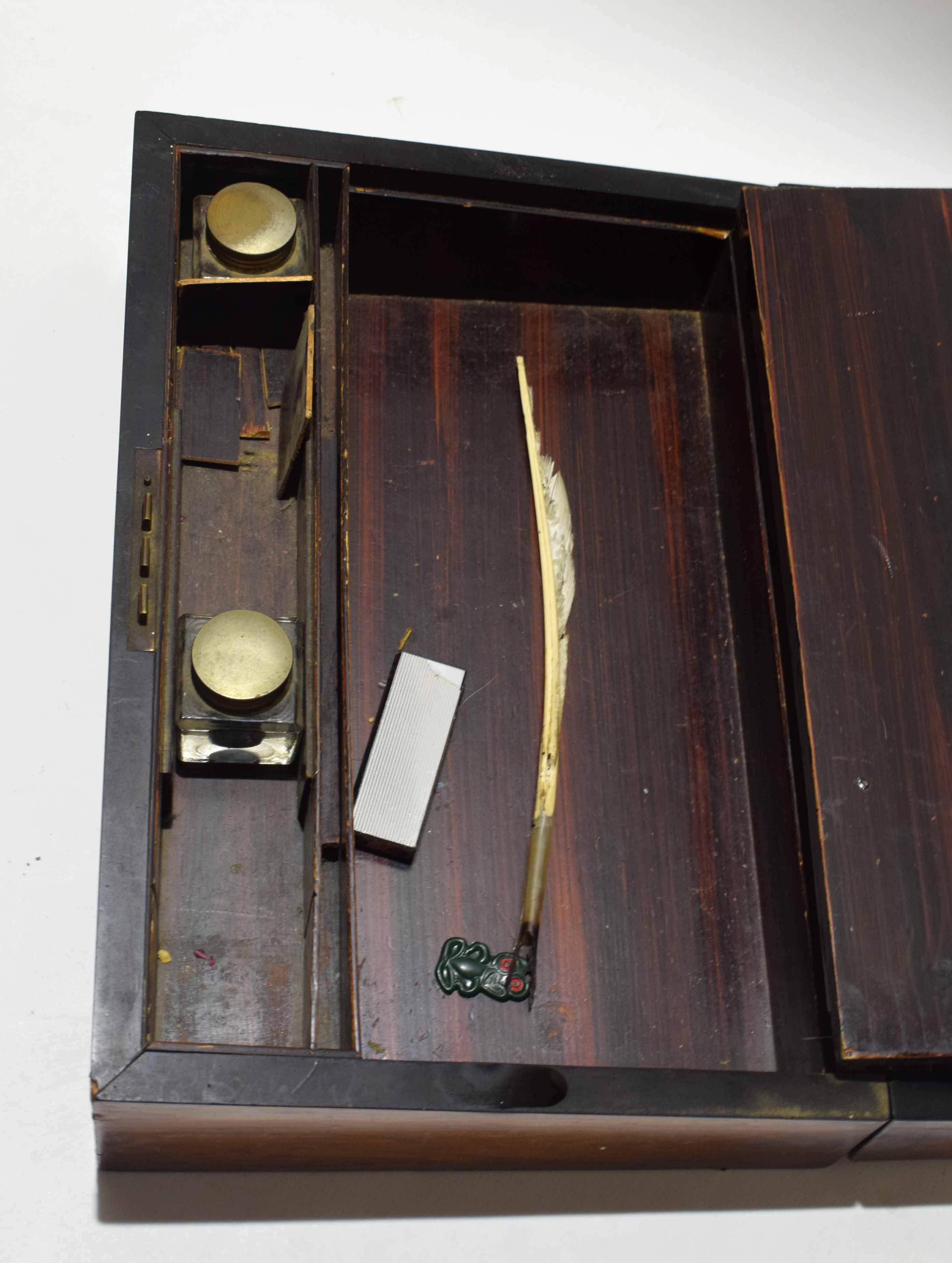 Victorian walnut and mahogany neo-classically inlaid writing box, lid and rims inlaid throughout - Image 3 of 3