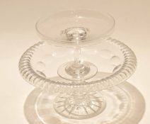 Group of glass wares including a large glass tazza on cut glass stem and a further salver with