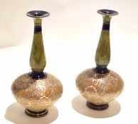 Pair of Royal Doulton baluster ware vases with slender necks, decorated with a Slater's Patent