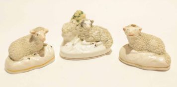 Group of three Staffordshire sheep possibly Derby, 8cm long (3)