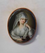 Continental porcelain plaque, probably Berlin, Portrait of a veiled lady, 10 x 8cm