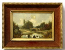 19th century English School, oil on canvas, River landscape, 19 x 29cm