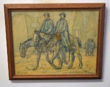Indistinctly signed and dated 18/4/18, pencil and watercolour, French soldiers on horseback, 21 x