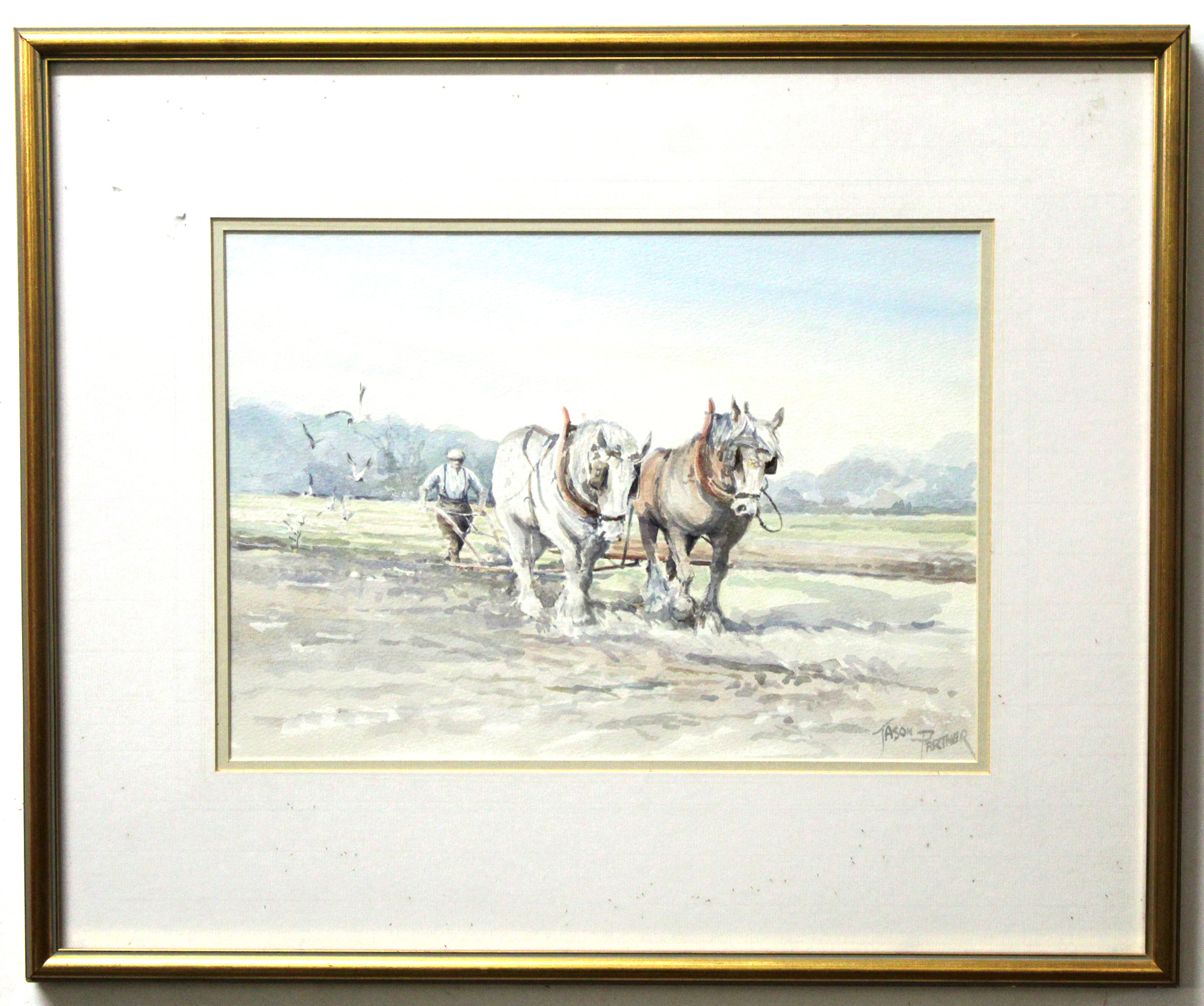 Jason Partner, signed watercolour, "The Ploughing Team", together with two coloured prints by the - Image 3 of 3