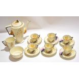 Burleigh ware Art Deco coffee set comprising coffee pot, milk jug, sugar bowl, six coffee cups and