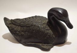 Japanese bronze model of a duck, 26cm long