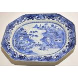 Large 18th century Chinese export blue and white platter decorated in typical fashion with a Chinese