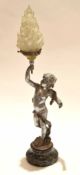 Art Nouveau style table lamp modelled as a cherub after August Moreau, 33cm high