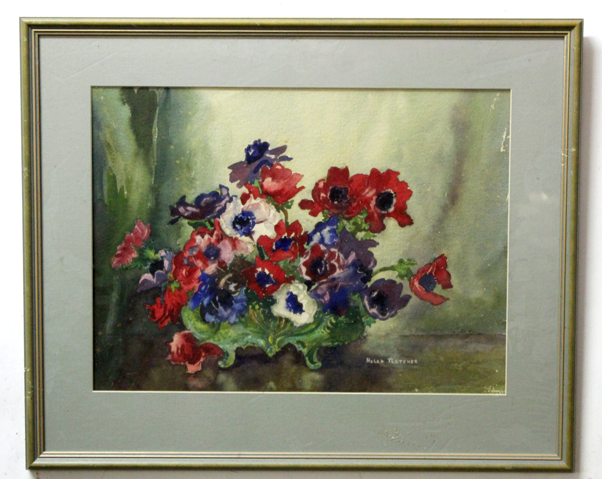 Helen Fletcher, signed two watercolours, "Pansies" and "Anemones", together with a further - Image 2 of 3