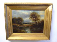 F Barker, signed oil on canvas, River landscape, 37 x 49cm