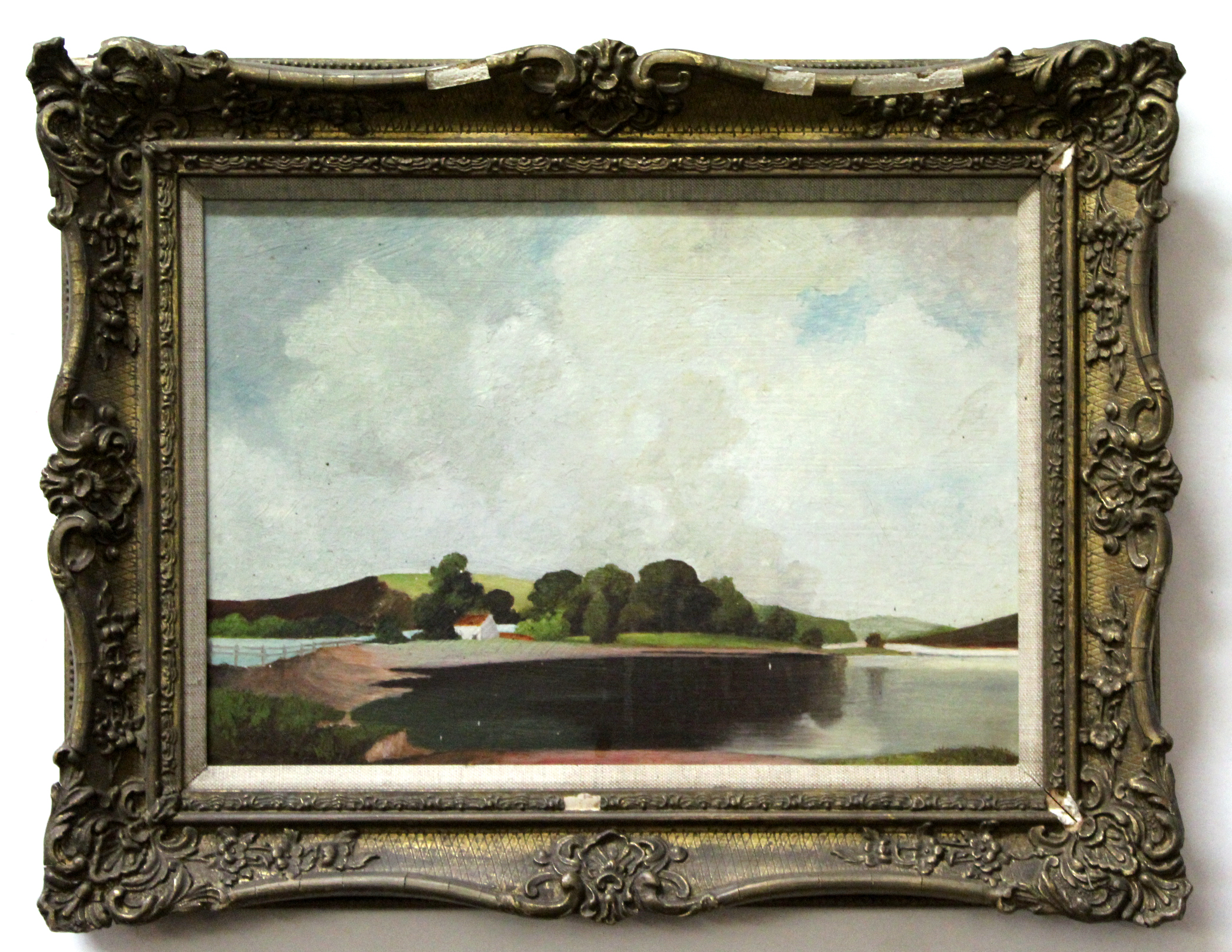 Unsigned oil on board, Lakeland scene with cottage, 23 x 34cm