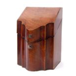 Late 18th century Sheraton style mahogany knife box, the serpentine front and fitted slotted