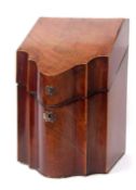 Late 18th century Sheraton style mahogany knife box, the serpentine front and fitted slotted