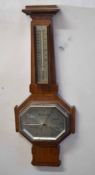 Early 20th century wall barometer, plain vernier over octagonal chromium framed face (glass