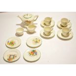 1930s Staffordshire tea set decorated with various nursery rhymes, the tea pot with "The Cow