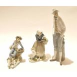 Group of Lladro figures, one of The Goose Girl, further model of a young boy and a large figure of