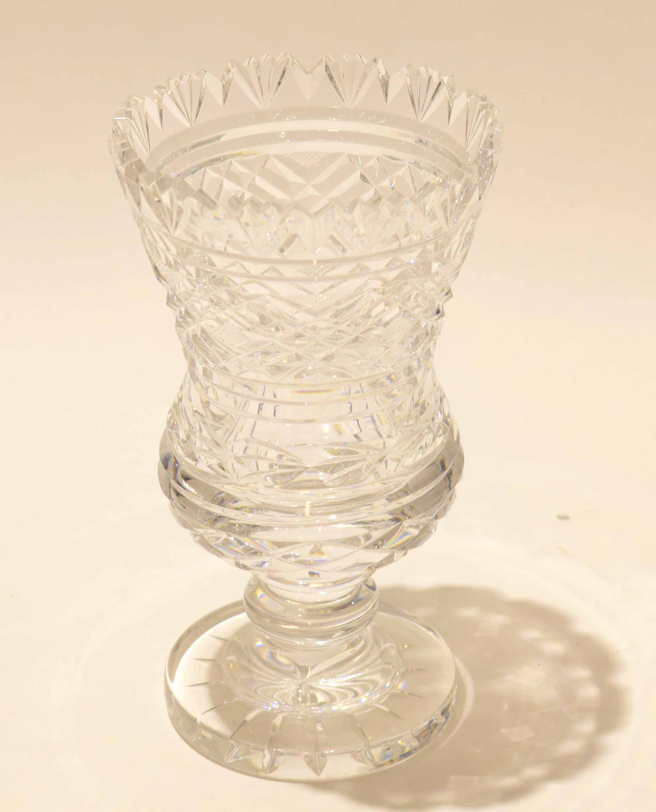 Fine Waterford heavy cut glass goblet with various designs and strawberry cut glass diamonds to