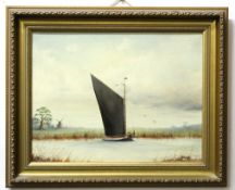 Jack Pulfer, signed oil on canvas, Wherry on the Broads, 33 x 44cm