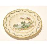 Continental porcelain plate, probably Frankenthal, the centre with green enamel decoration of a