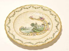 Continental porcelain plate, probably Frankenthal, the centre with green enamel decoration of a