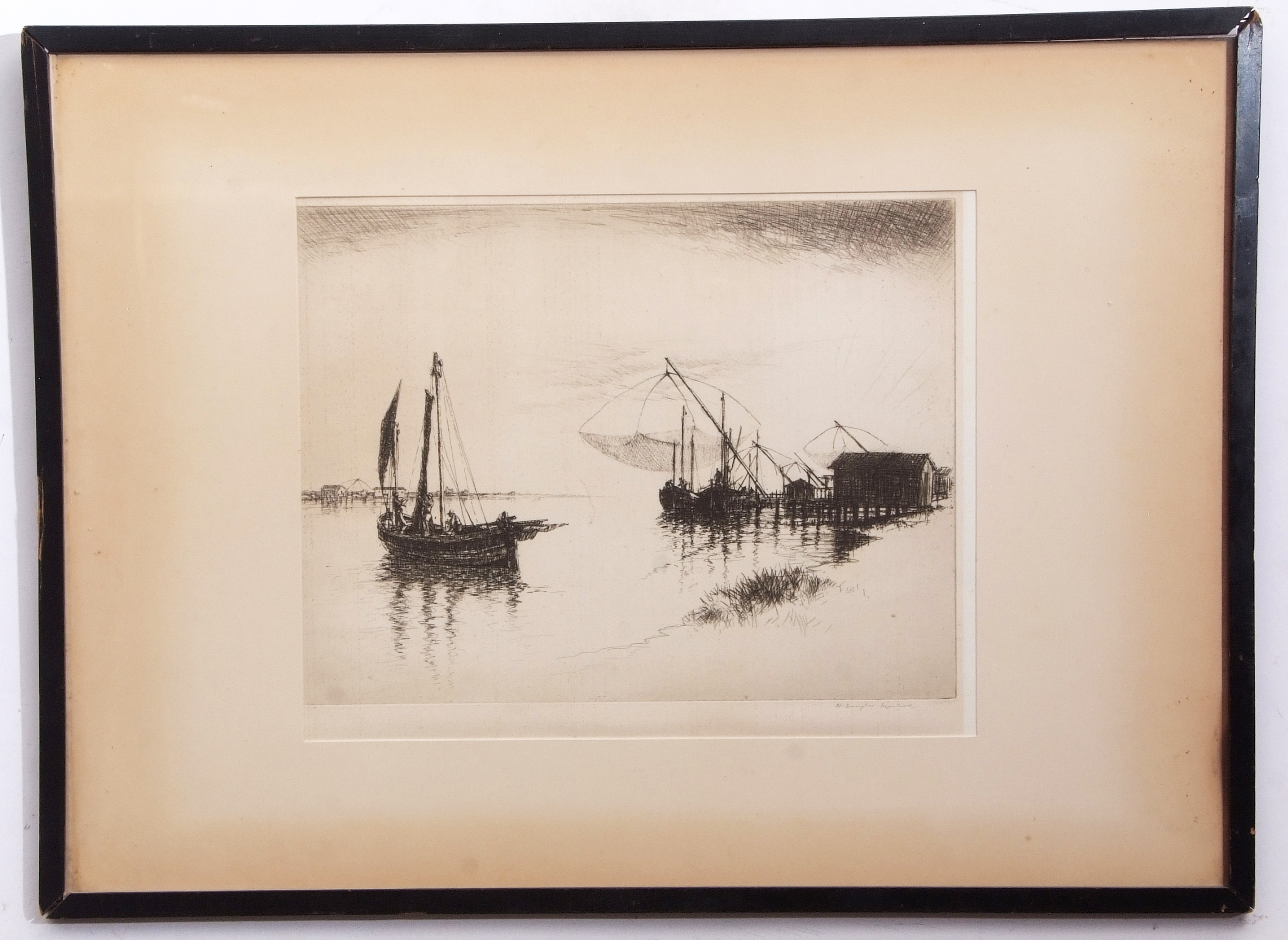 William Douglas MacLeod, signed in pencil to margin, black and white etching, Fishing boat off a