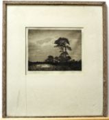 K Vernon, signed in pencil to margin, black and white etching, inscribed "Departing Day", 15 x 20cm