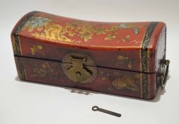 Shaped wooden box with painted lacquer decoration, the interior designed for a Mah Jong set, the