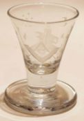 Shot glass with engraved Masonic emblems, 9cm high