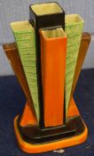 Myott & Sons Art Deco bud flower holder of geometric angular form in the style of Clarice Cliff,