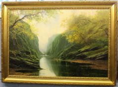 G J Woodbridge, signed, two oils on canvas, Mountain river scenes, 58 x 74cm and 60 x 90cm (2)