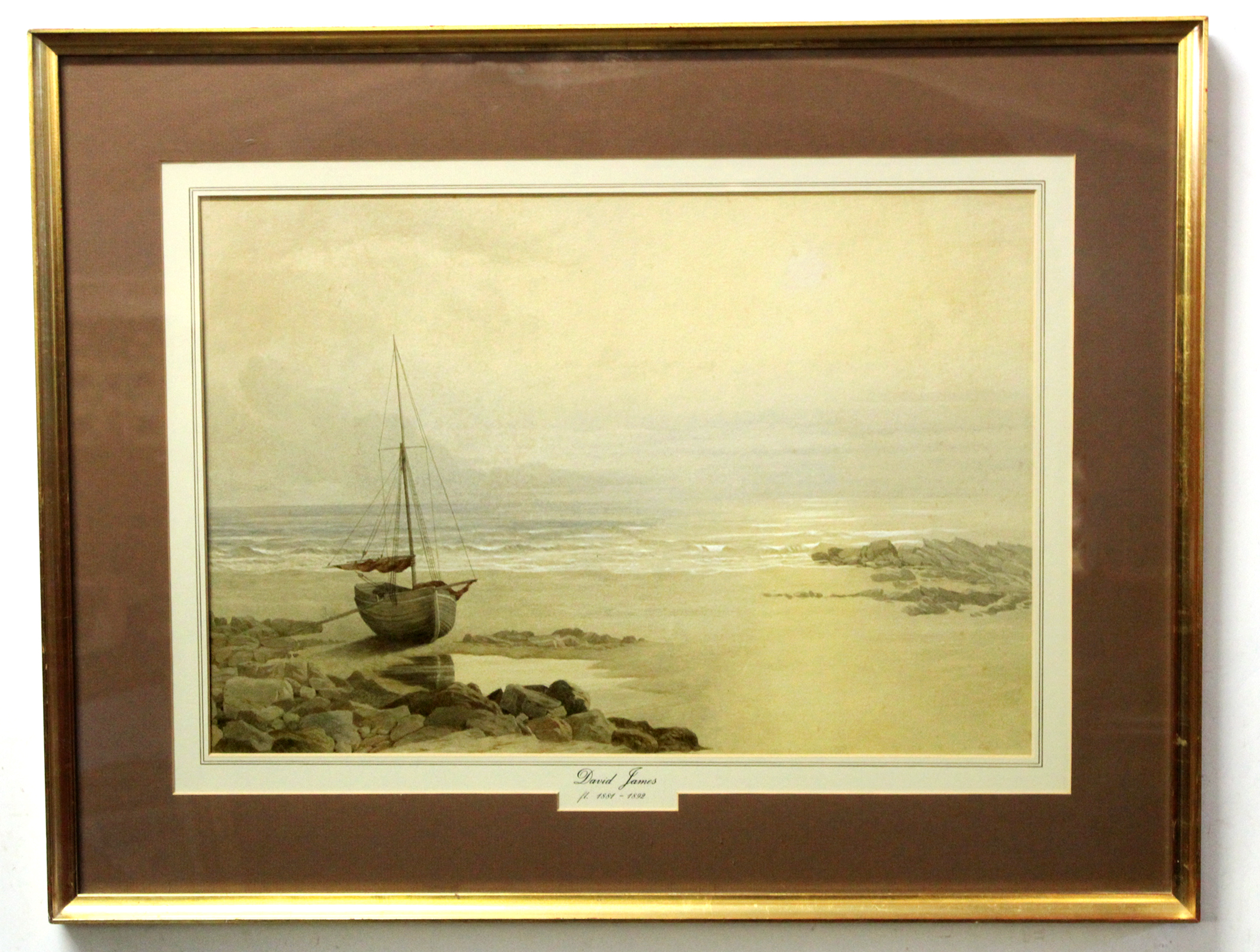 Attributed to David James, watercolour, Coastal scene, 40 x 59cm