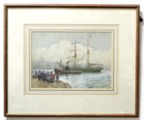 Hely Augustus Morton Smith, RBA, watercolour, Harbour scene with figures and ships, 24 x 34cm.