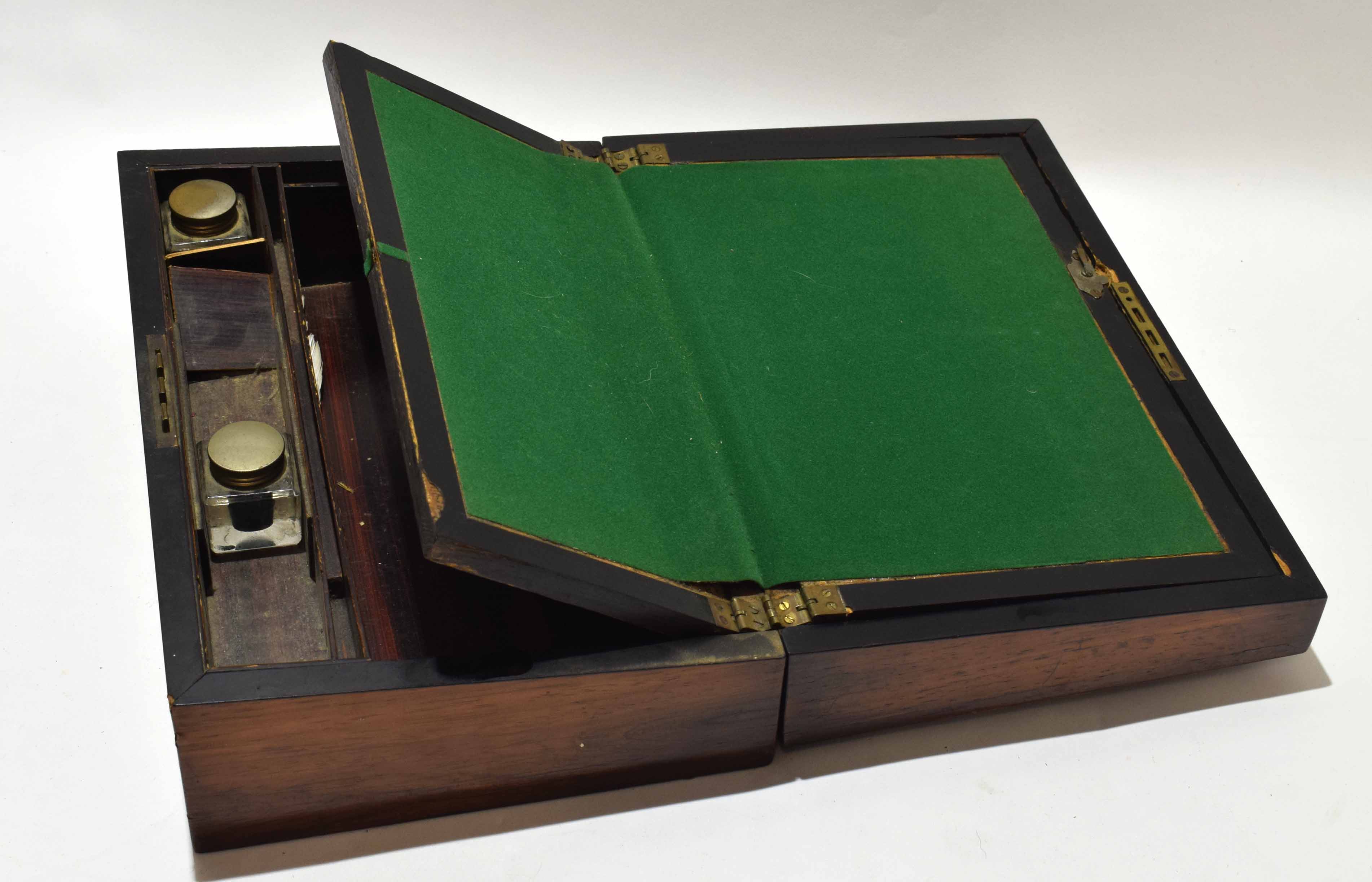 Victorian walnut and mahogany neo-classically inlaid writing box, lid and rims inlaid throughout - Image 2 of 3