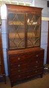 19th century mahogany secretaire bookcase, glazed top enclosing fitted adjustable shelving over a
