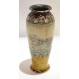 Royal Doulton Art Nouveau cylindrical vase, with an incised panel of deer by Hannah Barlow (a/f),