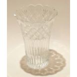 Heavy cut glass vase, probably Waterford, with moulded flutes and strawberry cut glass diamonds to