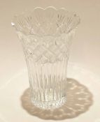 Heavy cut glass vase, probably Waterford, with moulded flutes and strawberry cut glass diamonds to