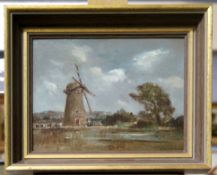 Arthur Edward Davies, RBA, RCA, signed oil on board, "The Mill on the Bure - Upton", 20 x 25cm
