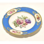 Continental porcelain plate decorated in Sevres fashion with floral sprays within gilt border,